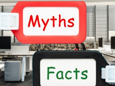 Staffing Agency Office with Myths and Facts tag on the image