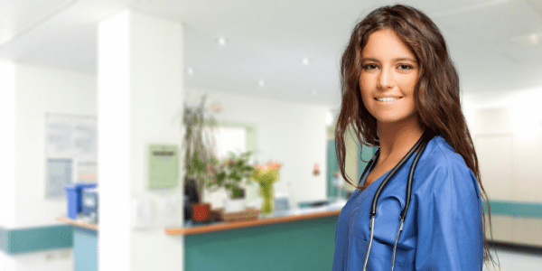 Smiling nurse in a doctor's office.